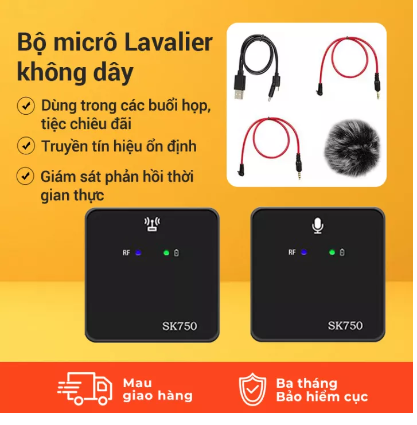 Bộ 2 micro thu âm cài áo wireless sk750 - micro thu âm không dây cho điện thoại,quay độ trễ thấp giúp thu âm cực tốt.