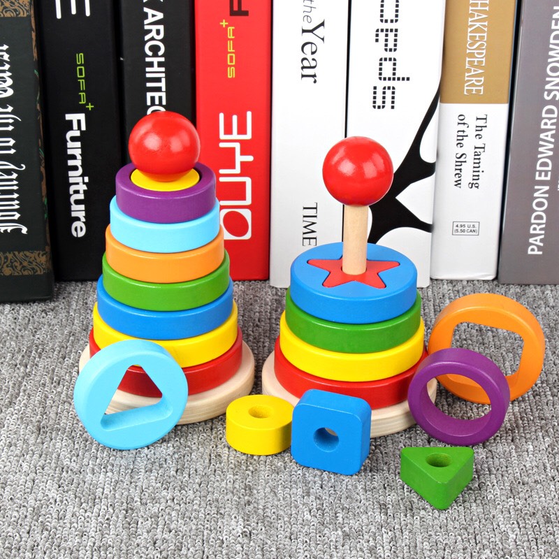 Đồ chơi xếp tháp cầu vồng Montessori