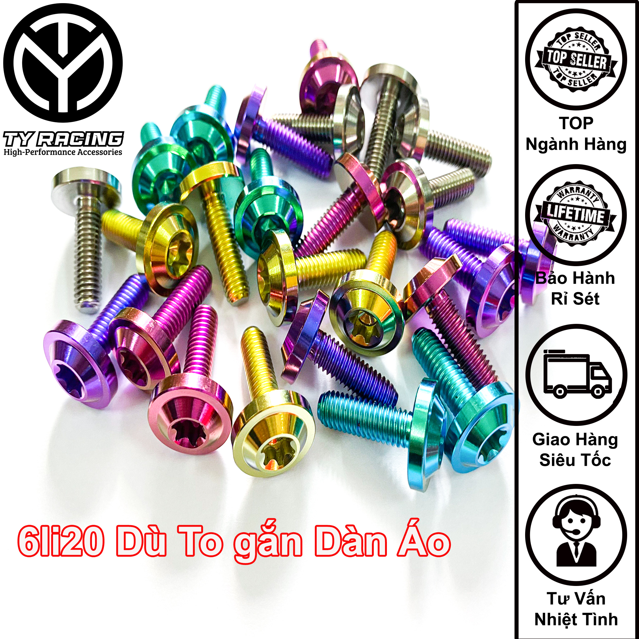 Ốc Titan 6li20 Dù to gắn dàn áo xe máy GR5 xịn - TY Racing