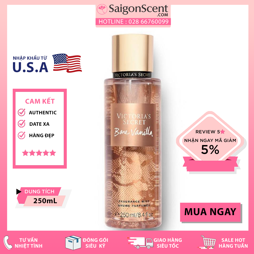 Xịt thơm toàn thân victoria's secret body mist bare vanilla