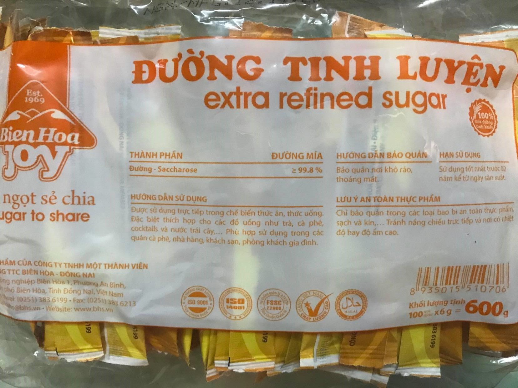 Bien Hoa refined sugar, refined sugar packaged in each piece of paper mini pack, convenient stick border, Ming Dynasty