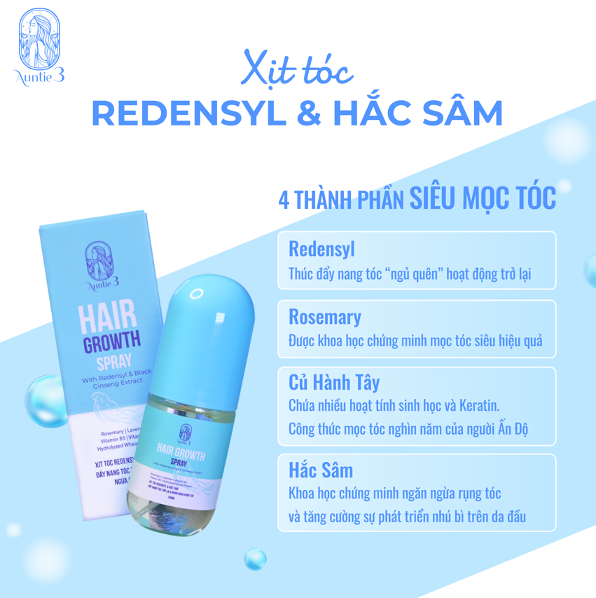 Xịt tóc Redensyl và Hắc Sâm 100ml Auntie 3 Vietnam Chính Hãng
