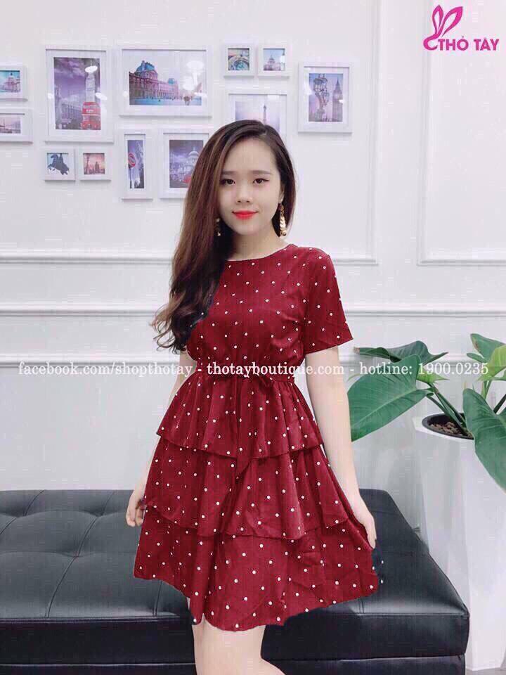 [HCM]Đầm chấm bi cột nơ  -HT