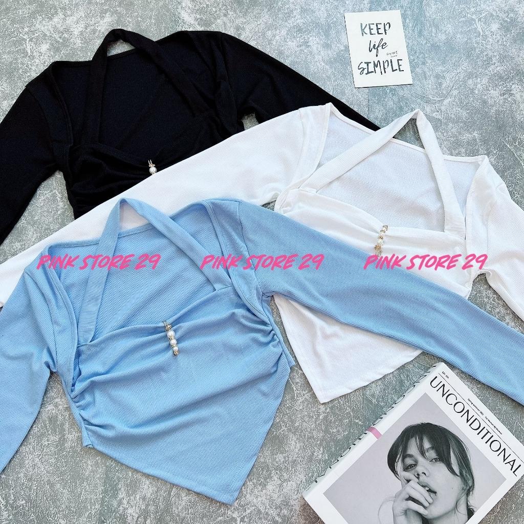Áo croptop tay dài vạt nhọn PINKSTORE29 A5493 cổ hở quyến rũ