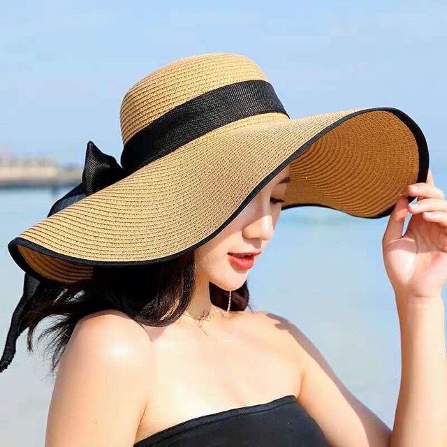 Nón cói vành đại viền đen nơ đen