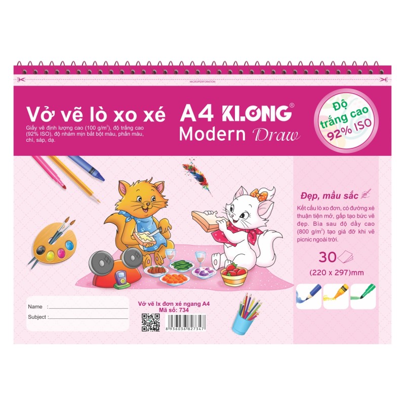Vở vẽ A4 KLONG 30 tờ mã 734