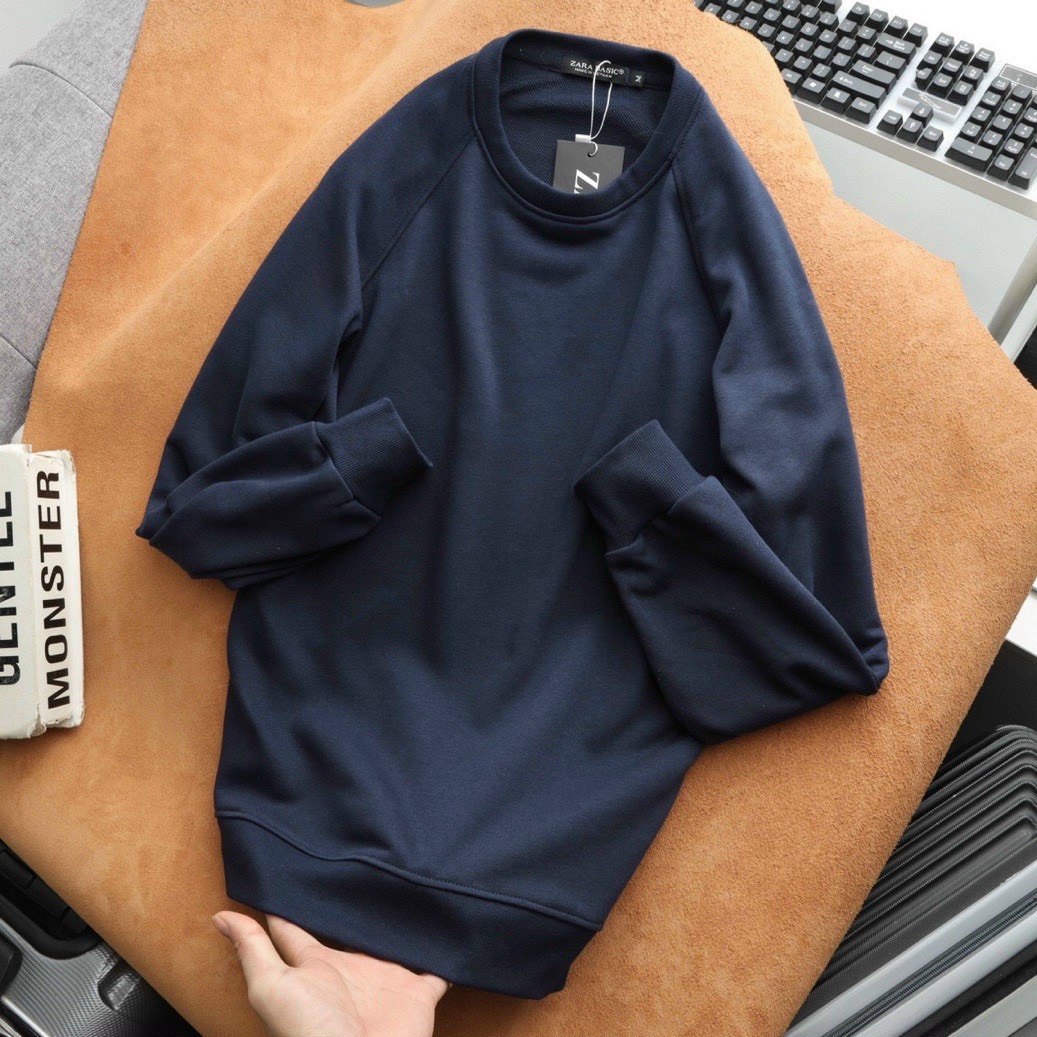 [Hoàn Tiền 15%] Áo Sweater Nỉ Bông Tay Dài Trơn Basic Unisex Nam Nữ