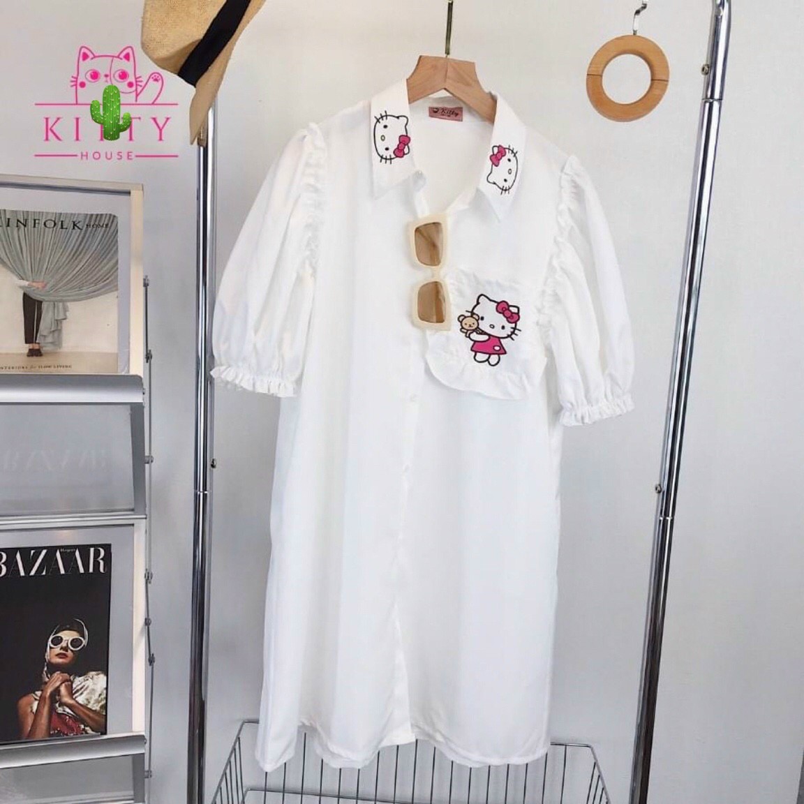 Đầm Sơ Mi Suông Phối Bèo HelloKitty
