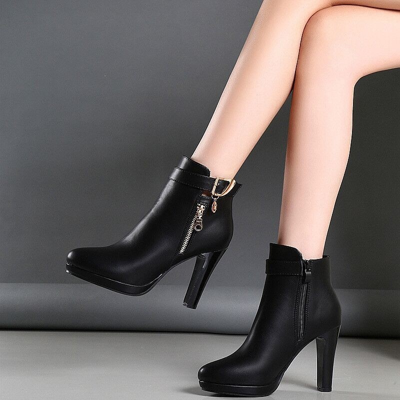 Giày boot da cao gót có khóa kéo cá tính cho nữ V912