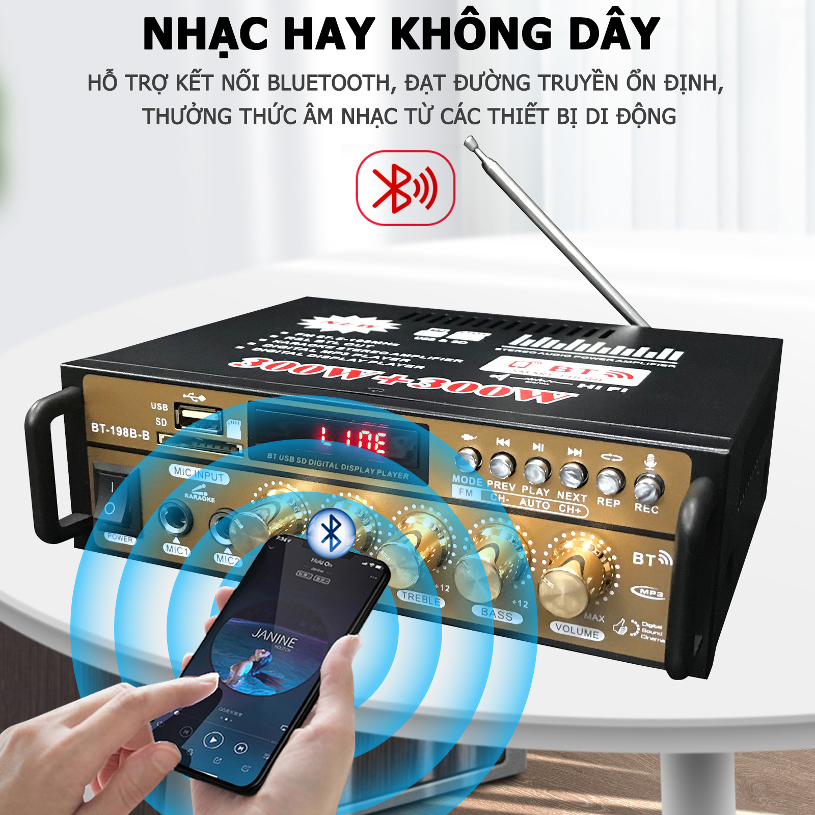 Amply mini,amply karaoke gia đình,Amly Mini Bluetooth BT198B-B,âm ly karaoke 16 sò lớn,kết hợp ghi âm,echo siêu mượt thiết bị khuếch đại âm thanh chuyên nghiệp,âm ly mini