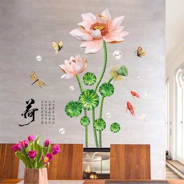 Decal dán tường Sen hồng- H59-flowerdecal-Scenedecal