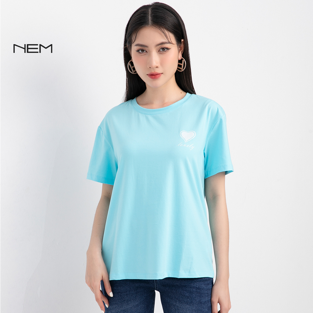 Áo thun nữ phối họa tiết trái tim nem fashion ts62032