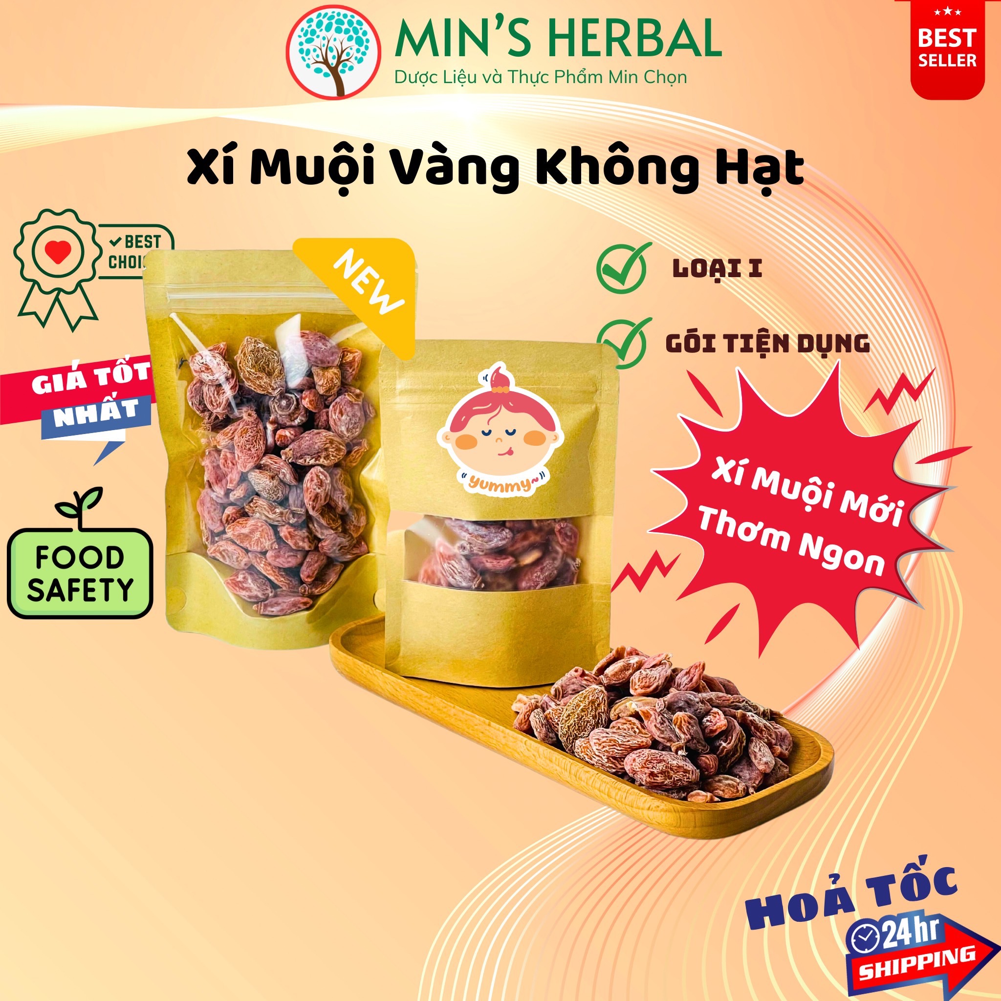 Xí muội vàng không hạt chua ngọt túi 50g/150g - Minpharmacy