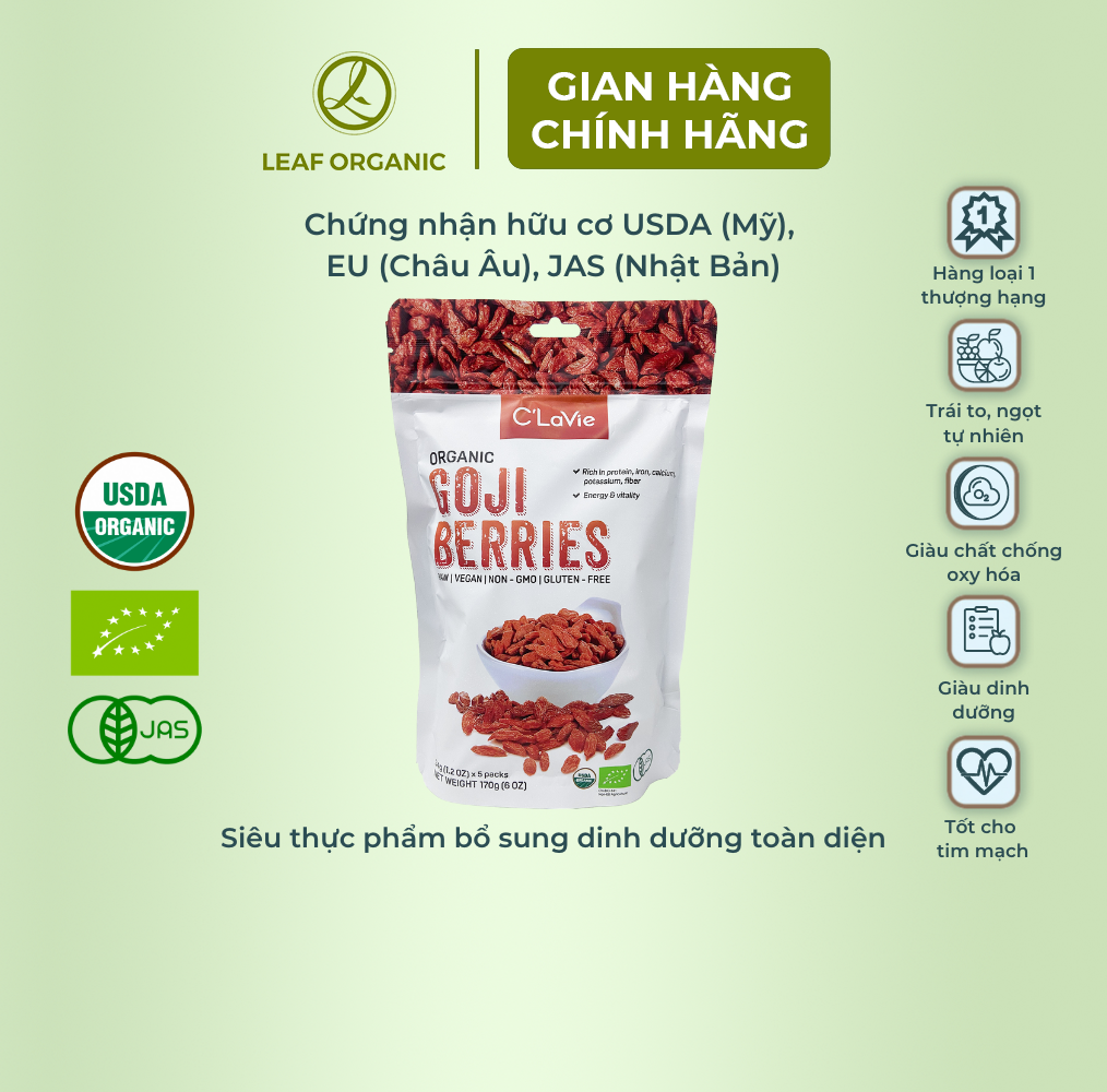 Kỷ Tử Hữu Cơ C'Lavie 170G (34G X 5 Gói)/ Hắc kỷ tử 100G - Leaf Organic HCM