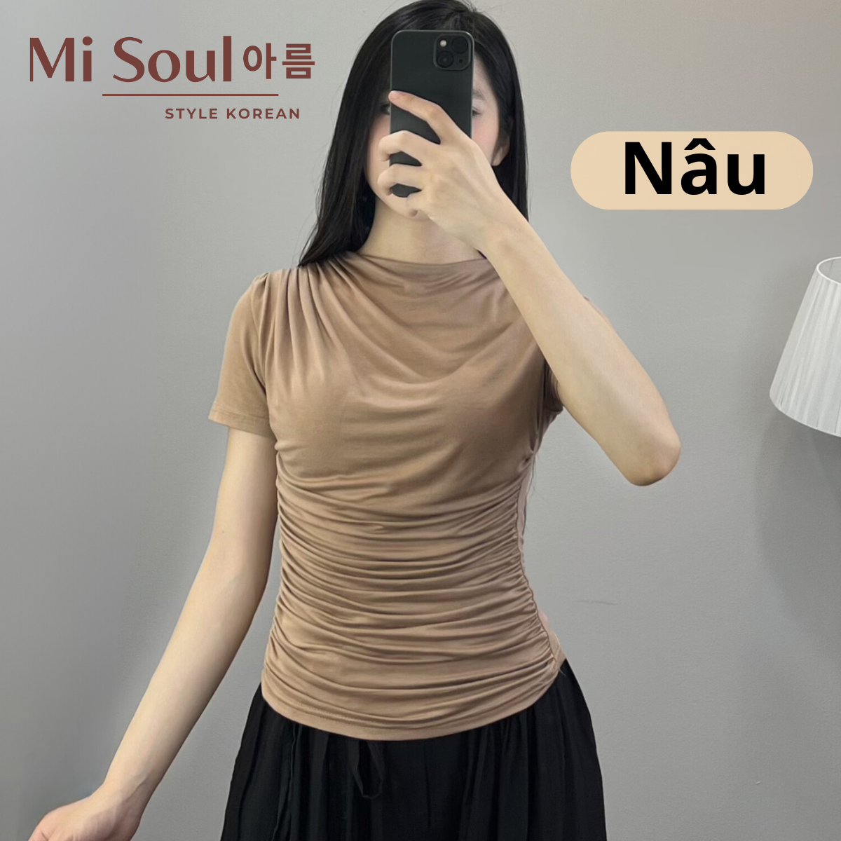 Áo thun nữ nhún eo vai chất cotton lạnh siêu mát bigsize, áo cổ tròn dúm eo vai misoul 289