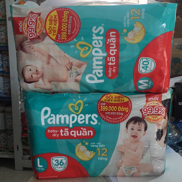 BỈM PAMPER  QUẦN MẪU MỚI M40,L36,XL32
