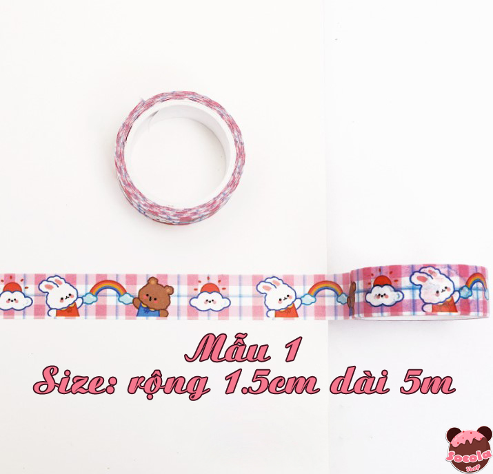 [HCM]Cuộn dán trang trí (Washi tape) hoạt hình siêu dễ thương dài 5M