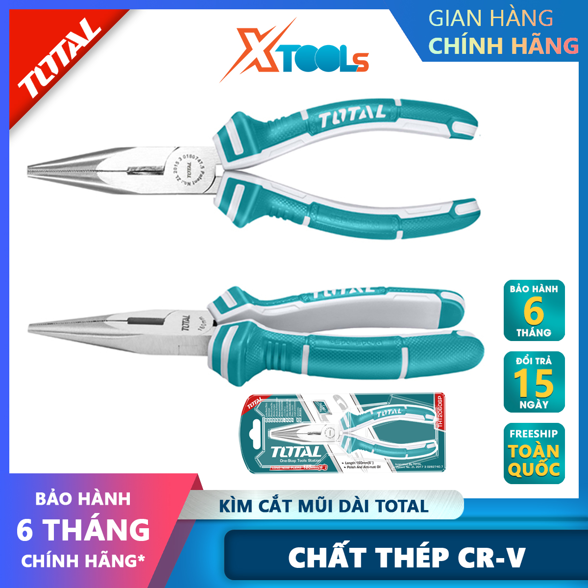 Cutting pliers beak pointed long total THT120606P nippers long beak steel CR-V, 6 inch/160mm, rubber handle wire cutting, plucking wire [XTools] [xsafe]