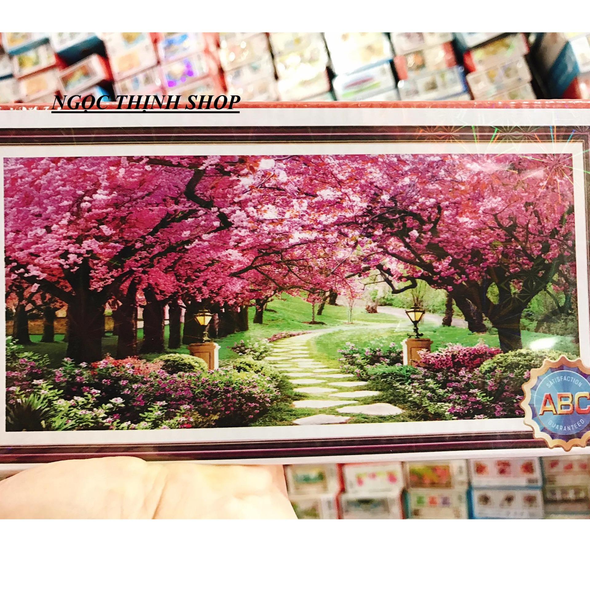 Q0594-Tranh đính đá Cây hoa Màu tím-101.65-402