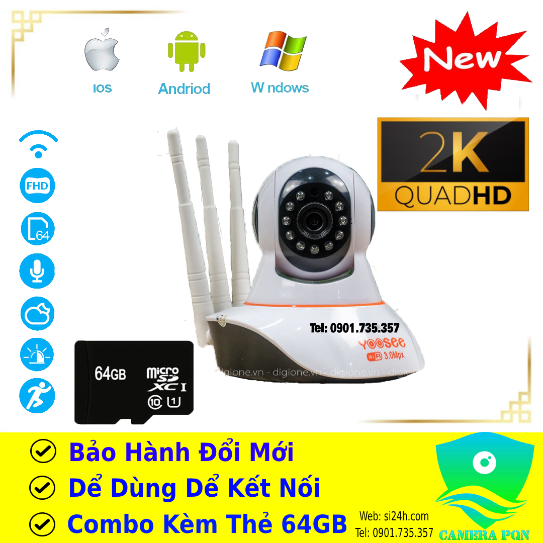 Camera Yoosee 3 Râu 3.0 MpX Siêu Nét Combo Kèm Thẻ Nhớ
