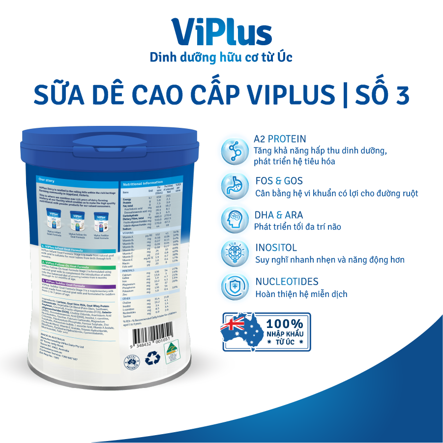 Sữa Bột Dê Công Thức Viplus Goat Số 3 800g (date 12.2023)