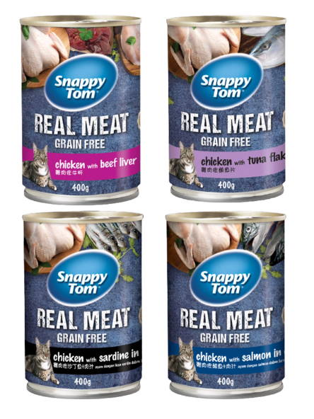 Pate lon cho mèo SNAPPY TOM REAL MEAT/ REAL FISH 400g