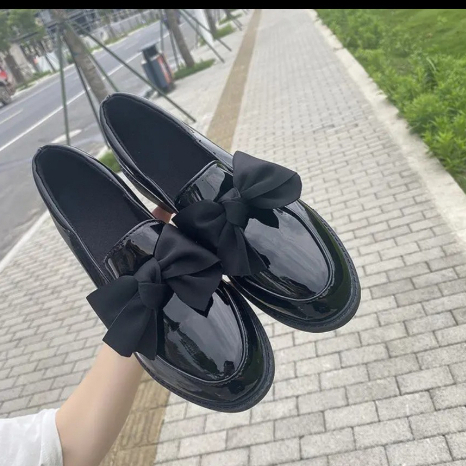 Giày búp bê nữ đế đốc 3p nơ lụa da bóng dễ vệ sinh