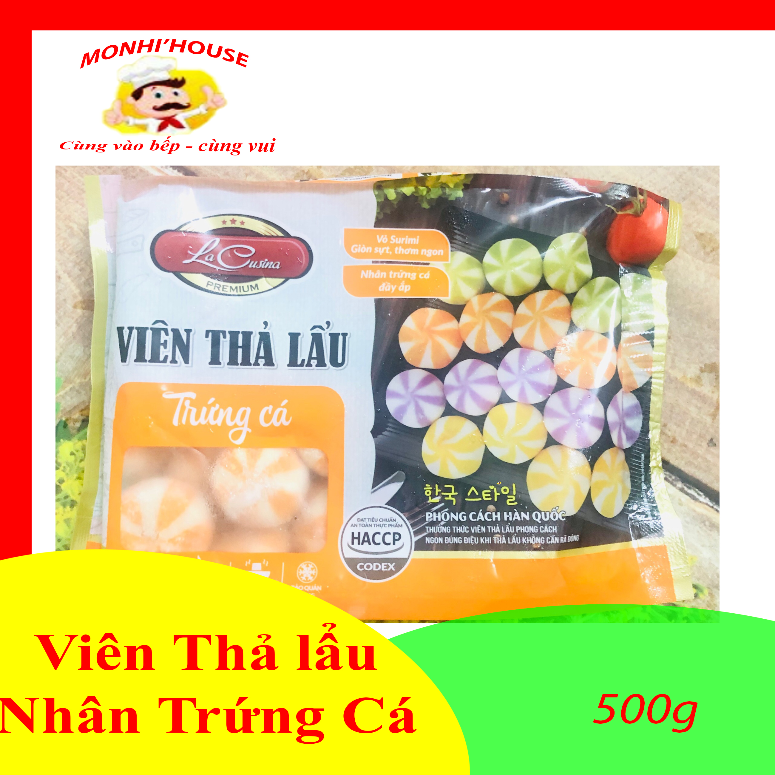 500g viên thả lẩu nhân trứng cá Lacusina (màu cam)