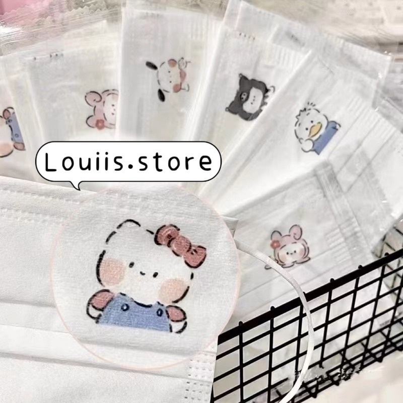 Khẩu trang in hình dễ thương người lớn 5 cái Louiis.store