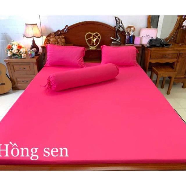( Thun Hàn Quốc Loại 1) Bộ 4 Món Ga Gối Thun Mát Mềm Cao Cấp Lan Pham Bedding - Hồng Cánh Sen