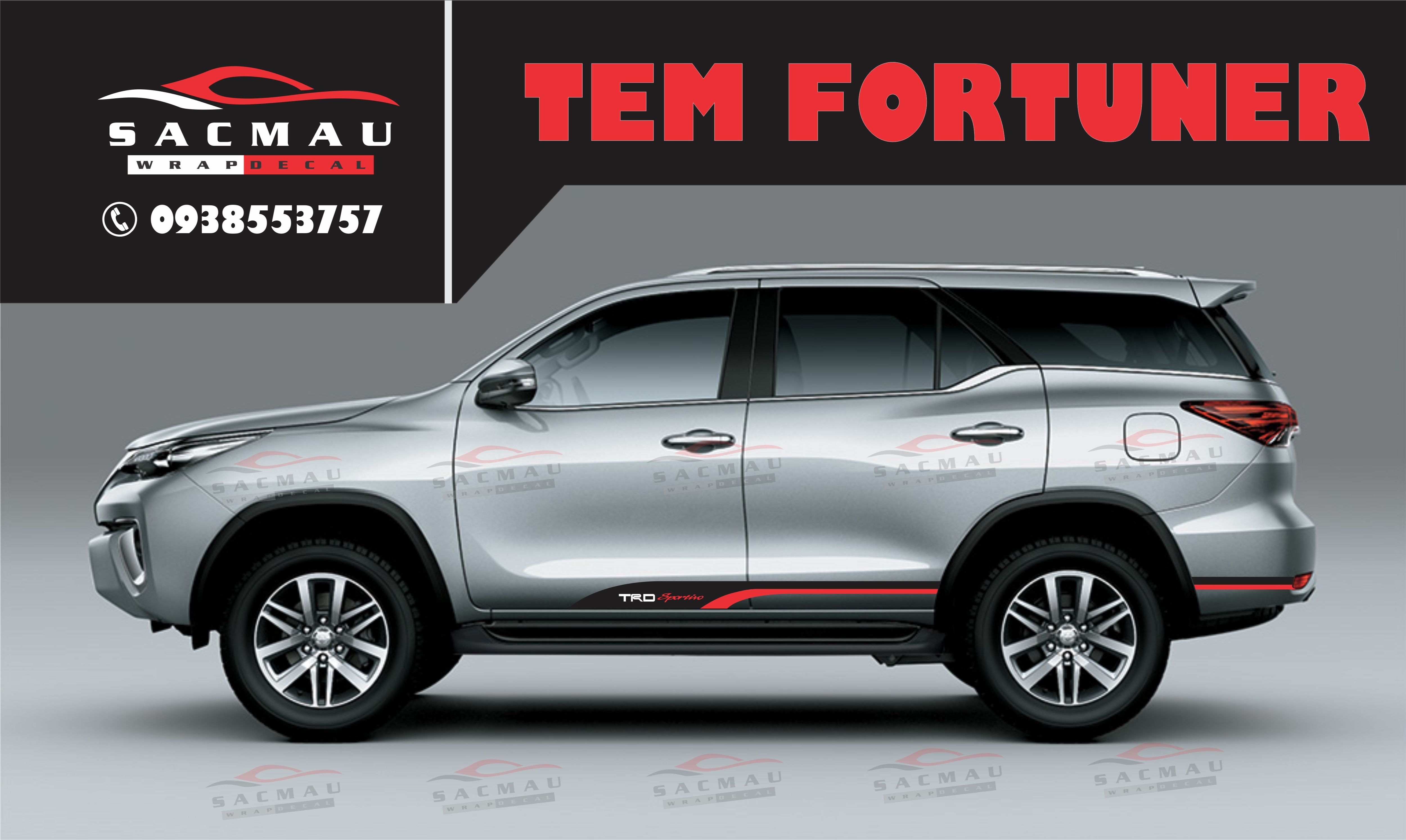Tem dán sườn xe fortuner TRD