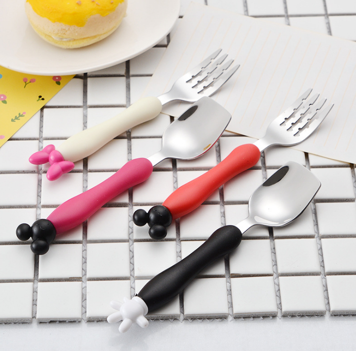 Set Thìa Dĩa Ăn Dặm Inox Hình Mickey Cho Bé