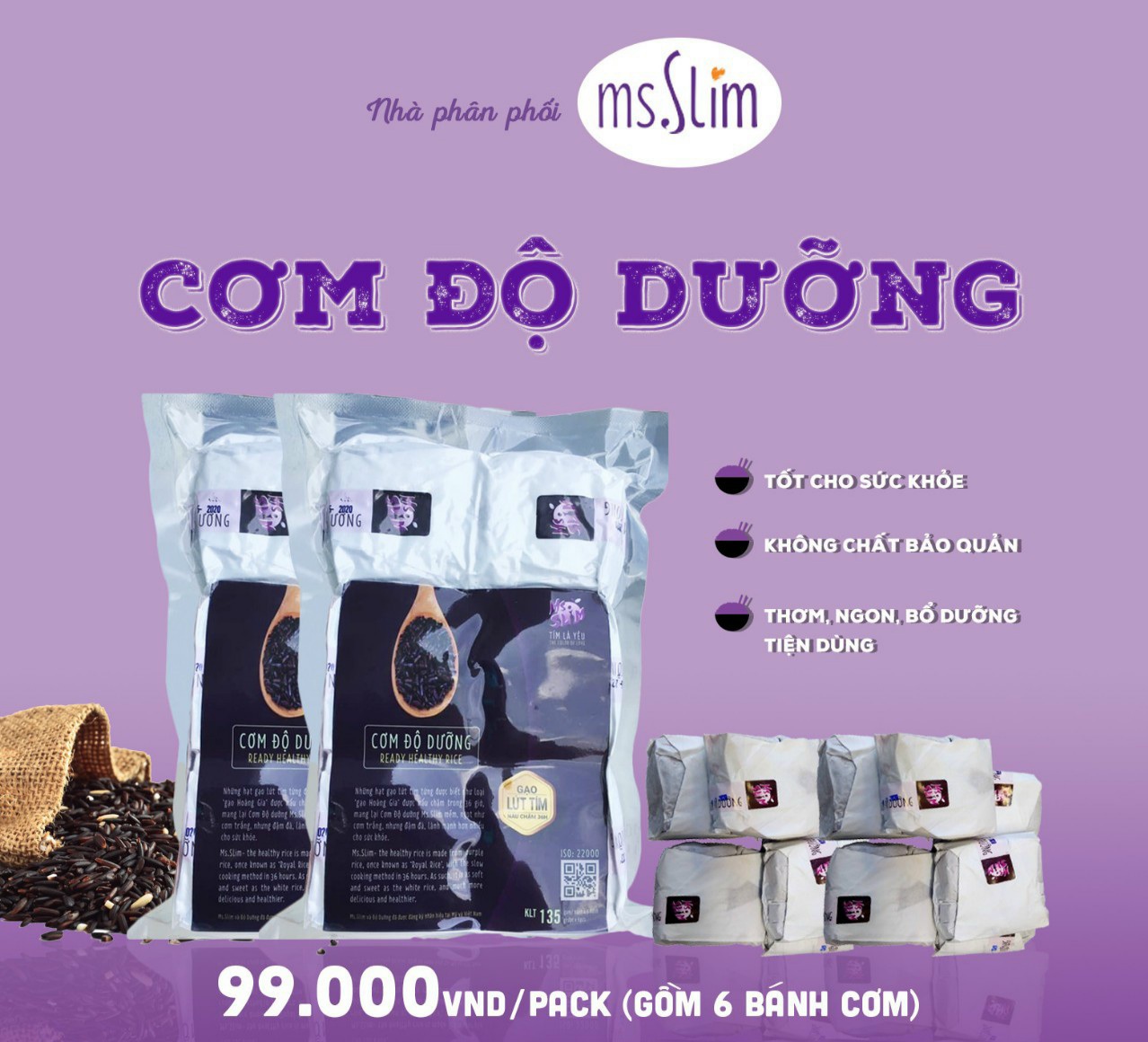 CƠM GẠO LỨT TÍM MS.SLIM - CƠM ĐỘ DƯỠNG GIÚP CƠ THỂ KHỎE MẠNH