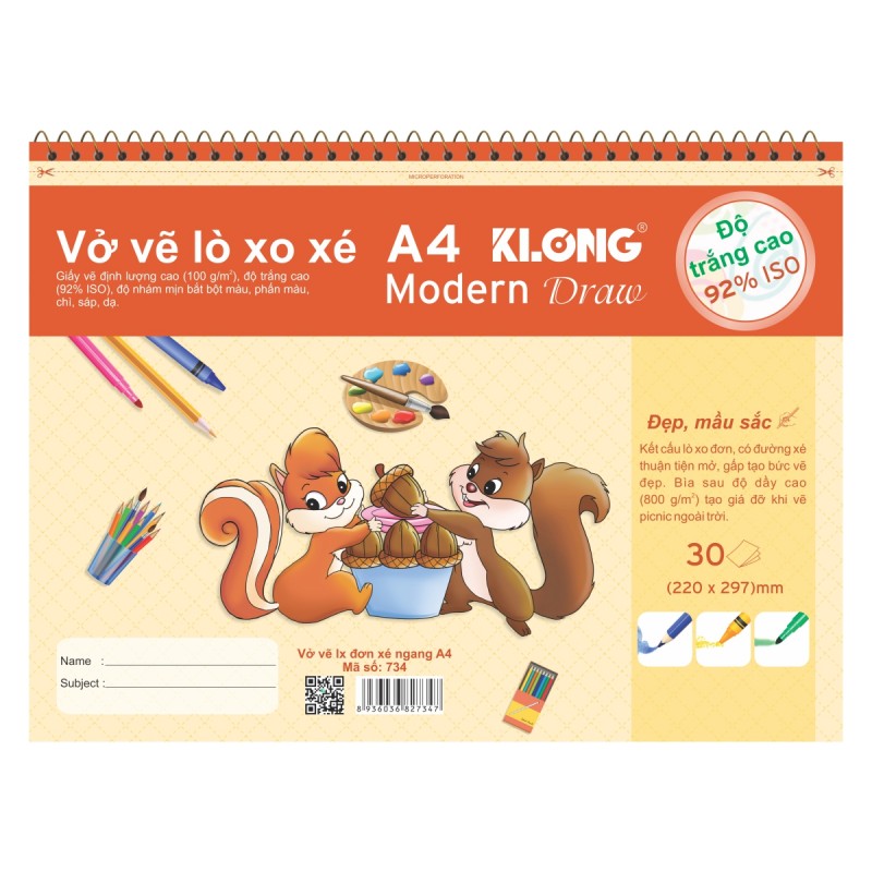 Vở vẽ A4 KLONG 30 tờ mã 734