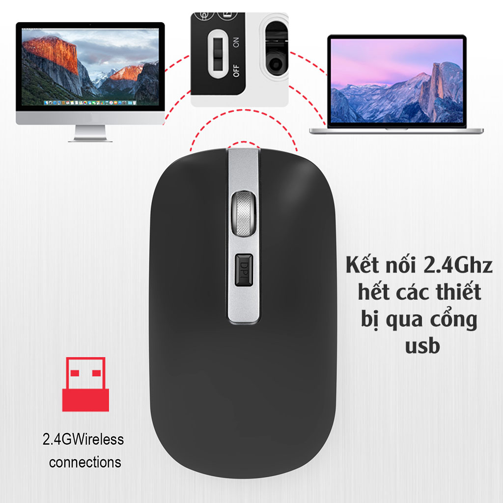 Chuột không dây PIX - LINK P30 sạc điện wireless 2.4Ghz DPI 1600 dùng cho laptop, macbook, pc, tivi - Hàng chính hãng