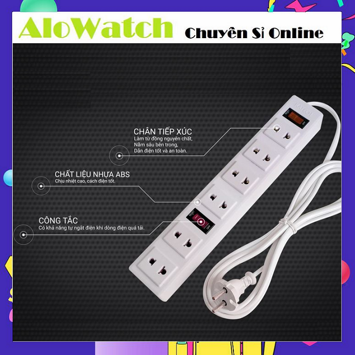 Ổ điện 6 ổ cắm - 2 công tắc dây 3m