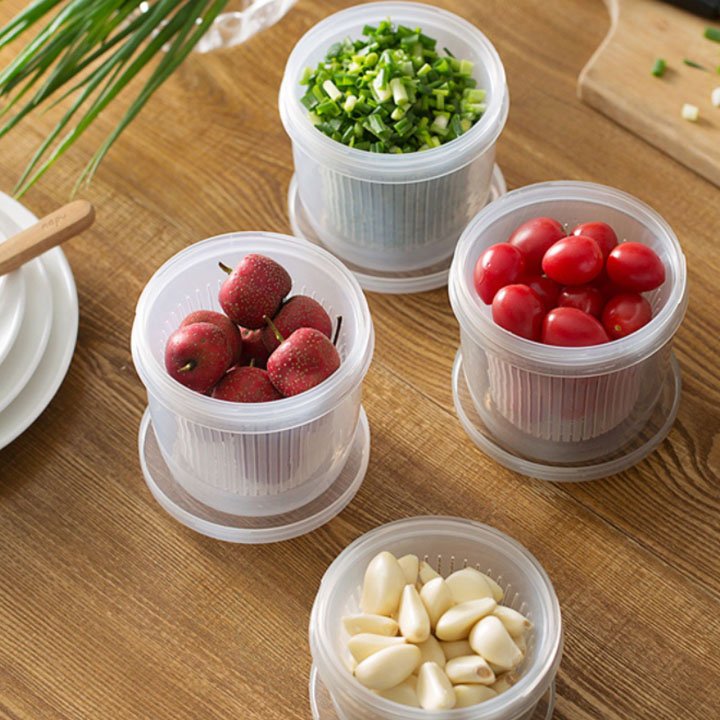COMBO 5 Hộp Đựng Hành Tỏi Gừng Để Tủ Lạnh Tròn Có Lỗ Thoát Nước Và Nắp Kín Tránh Mùi Tiện Lợi