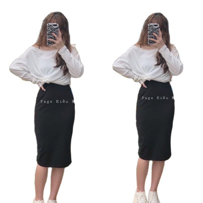 SÉT ÁO TRẮNG  VÁY ĐEN CHÉO mặc 2 kiểu siêu xinh NT