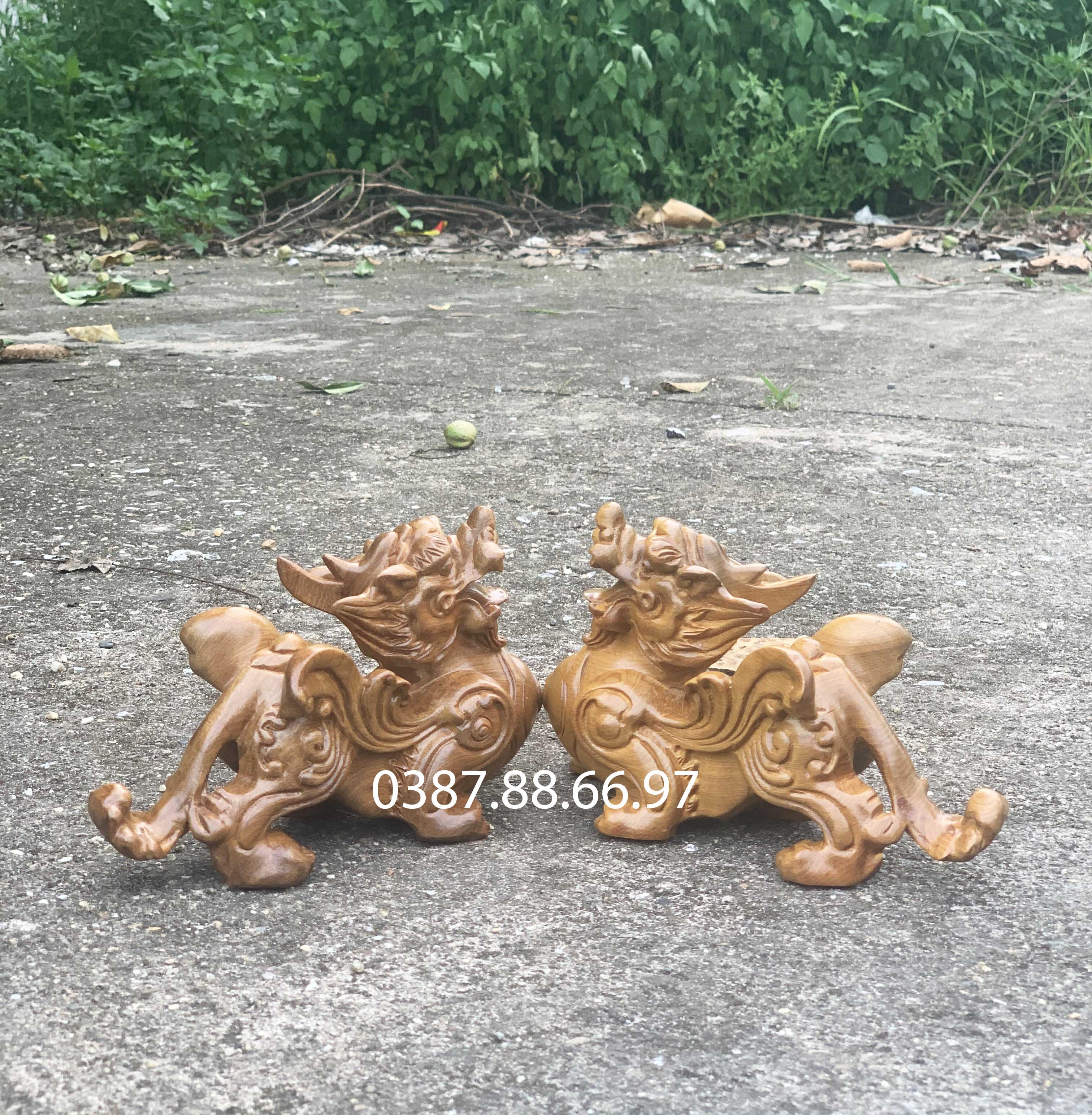 Tượng cặp tỳ hưu gỗ bách xanh (20-12-8) cực đẹp