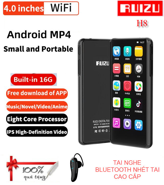 Máy Nghe Nhạc RUIZU H8 WIFI Android MP3 player Bluetooth 5.0 Touch Screen 4.0inch 16GB music mp3 player with Speaker,FM,E-book,Recorder,Video