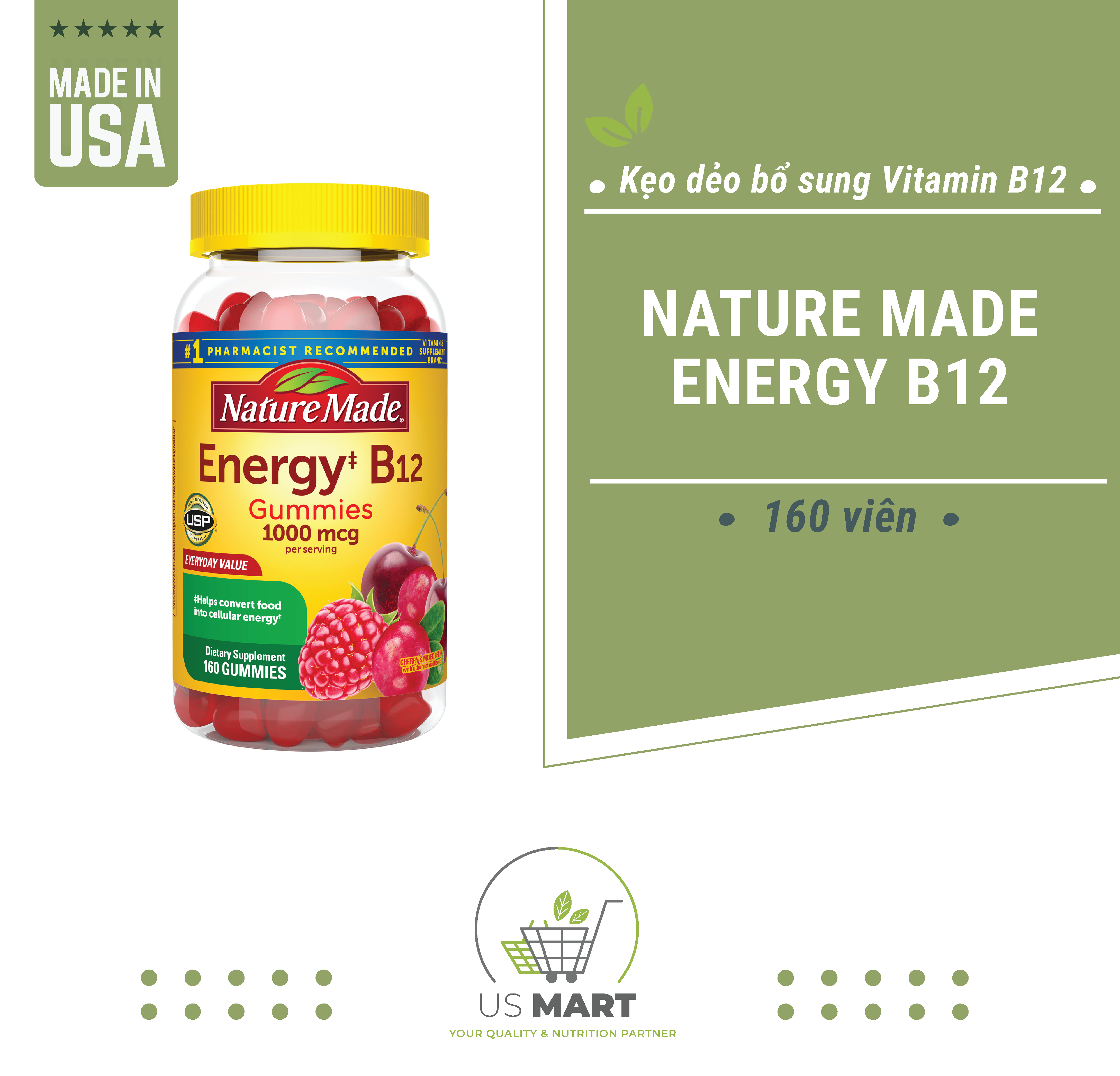 [HCM]Kẹo dẻo Nature Made Energy B12 1000mcg (160 viên)