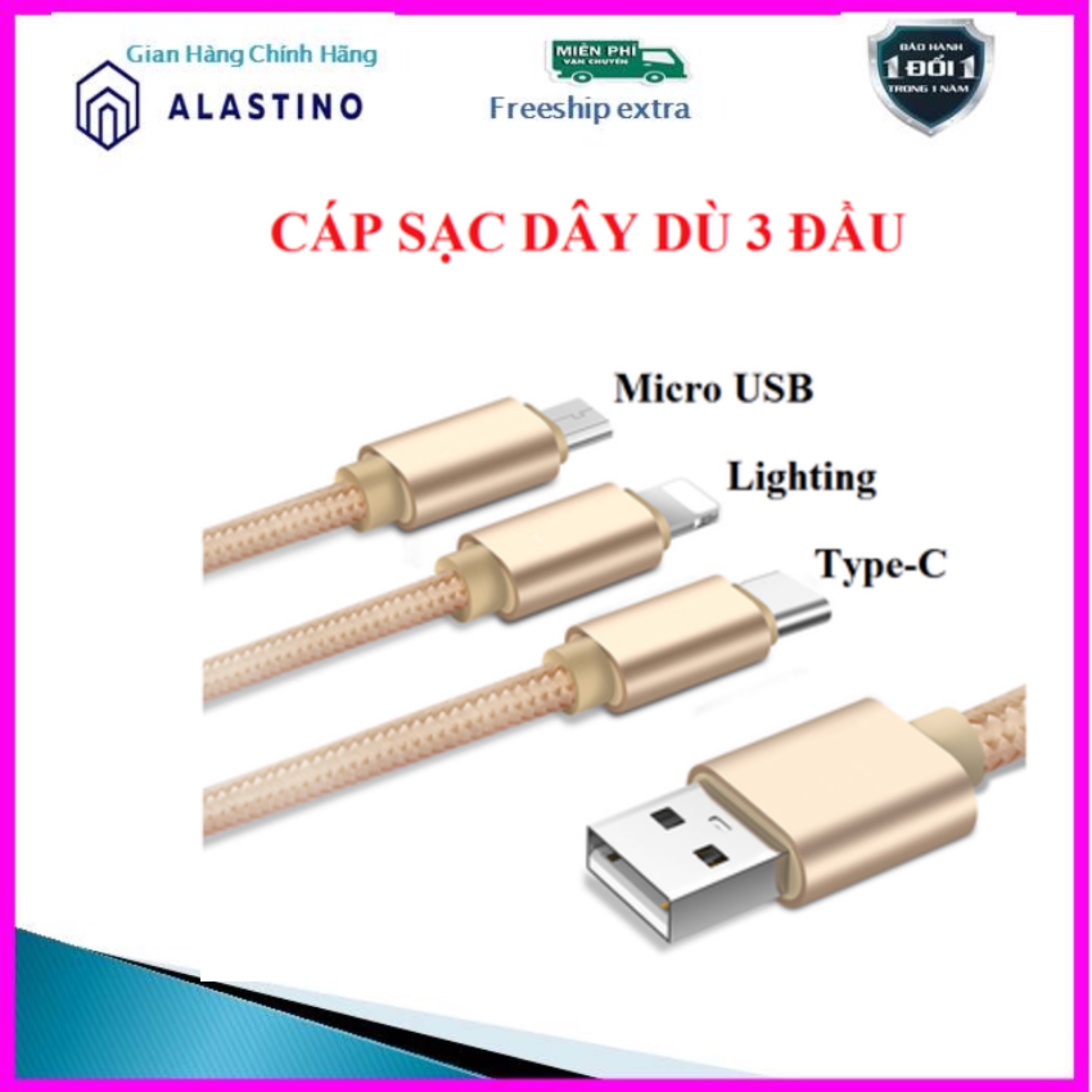 Dây sạc iphone, Dây Cáp Sạc iphone 3 Đầu