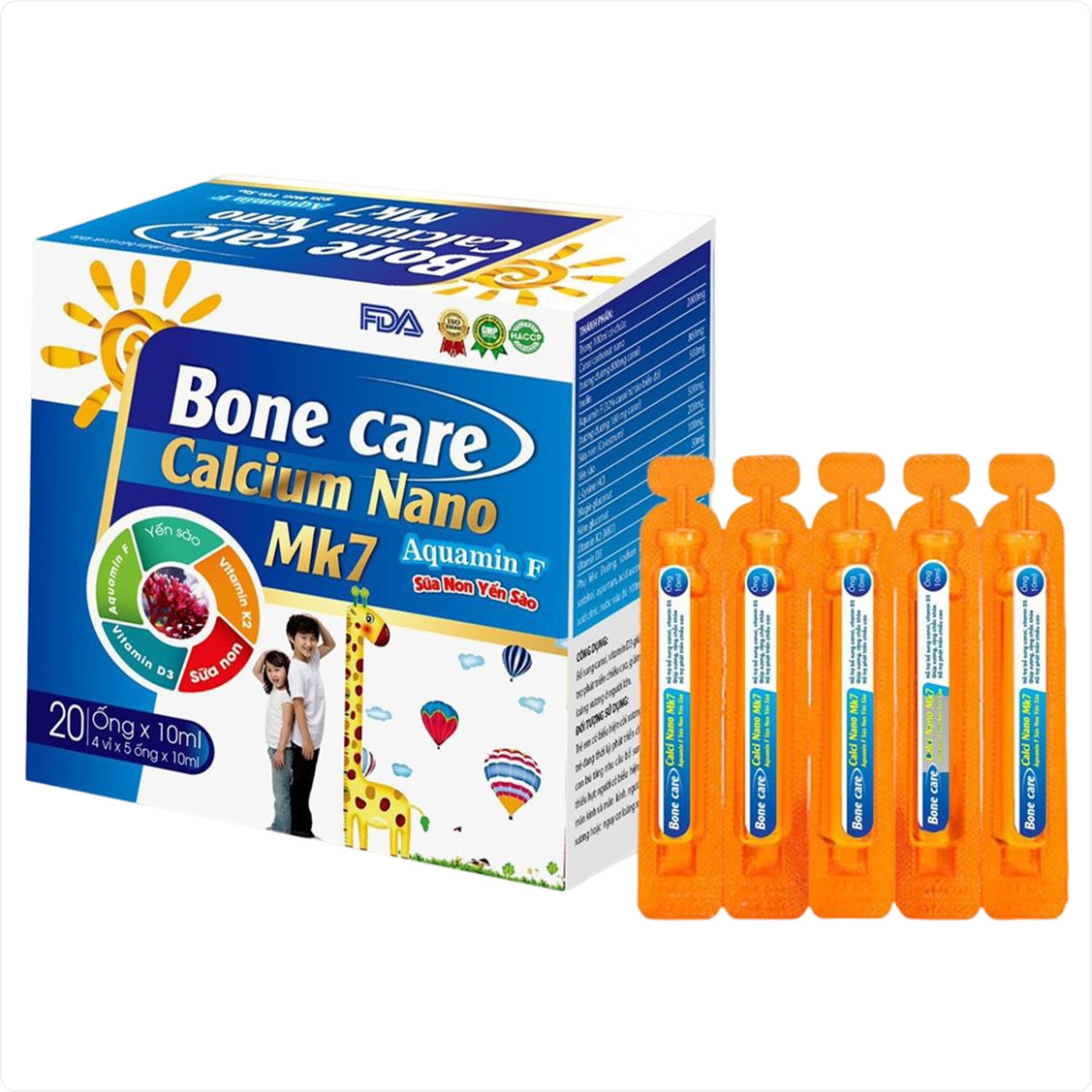 Combo 2 Hộp -Siro Canxi Tăng Chiều Cao Bone Care Calcium Nano Mk7 Bổ Sung Sữa Non Yến Sào Vitamin D3 Vitamin K2 Giúp Xương Răng Chắc Khoẻ - Dược Phẩm Bách Lộc