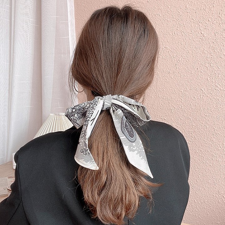Khăn lụa buộc tóc phụ kiện thời trang đa năng kiểu Pháp dây buộc tóc Streamer K02