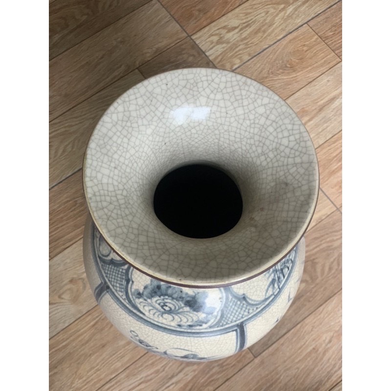 Lọ hoa, Bình bông thờ cúng men rạn vẽ tứ cảnh( Tùng cúc trúc mai) H43- gốm Bát Tràng