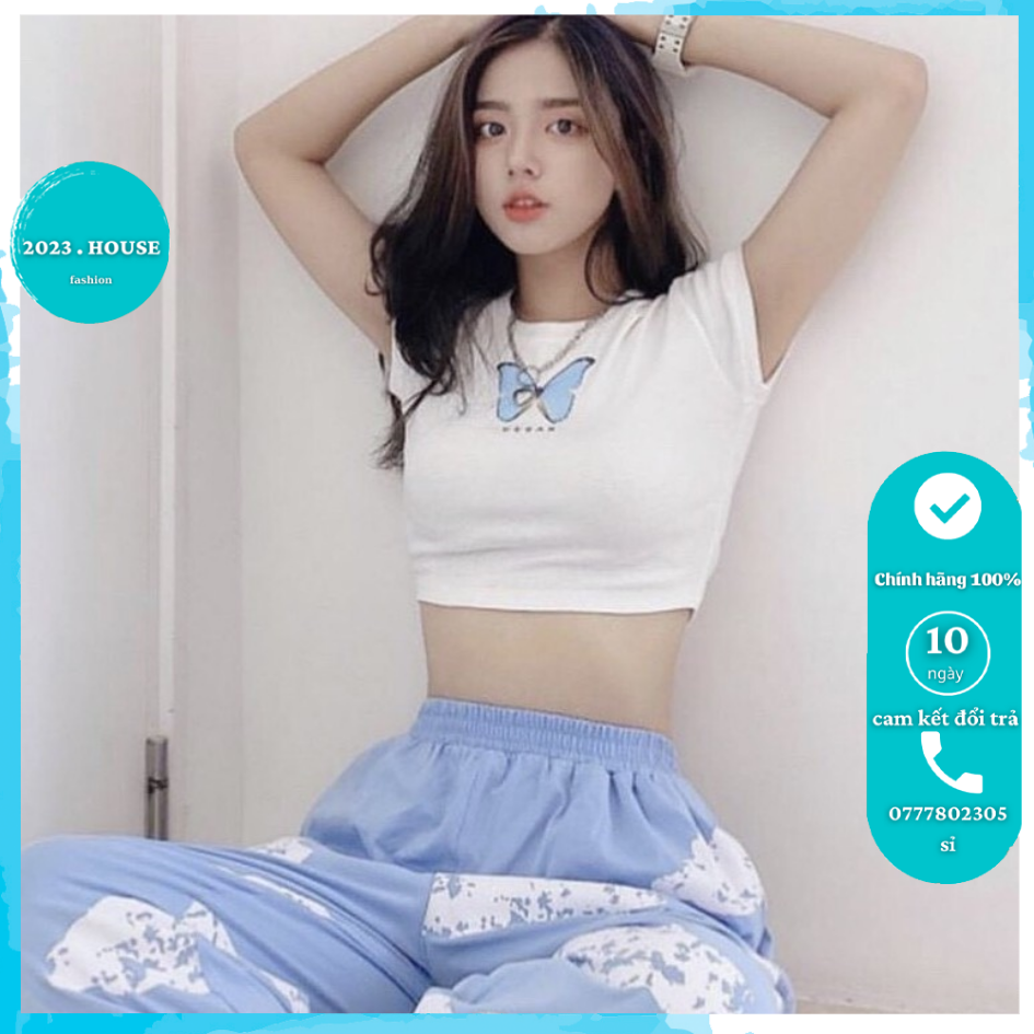 [HCM]Áo croptop thêu bướm 2023 House