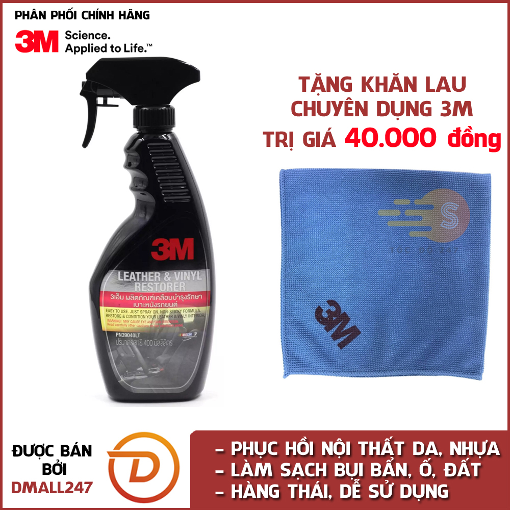 Chai xịt chăm sóc và bảo dưỡng nội thất ô tô 3M 39040LT tặng khăn lau ô tô chuyên dụng 3M màu ngẫu nhiên  - Dmall247, khăn lau xe, chăm sóc bảo dưỡng xe