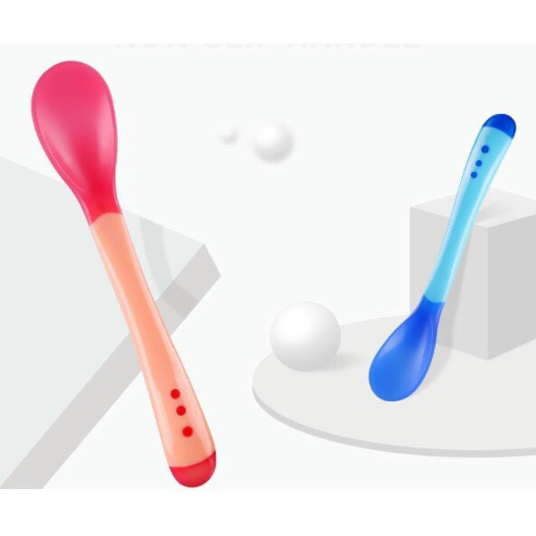 Set 2 Thìa silicon ăn dặm báo nóng cho bé