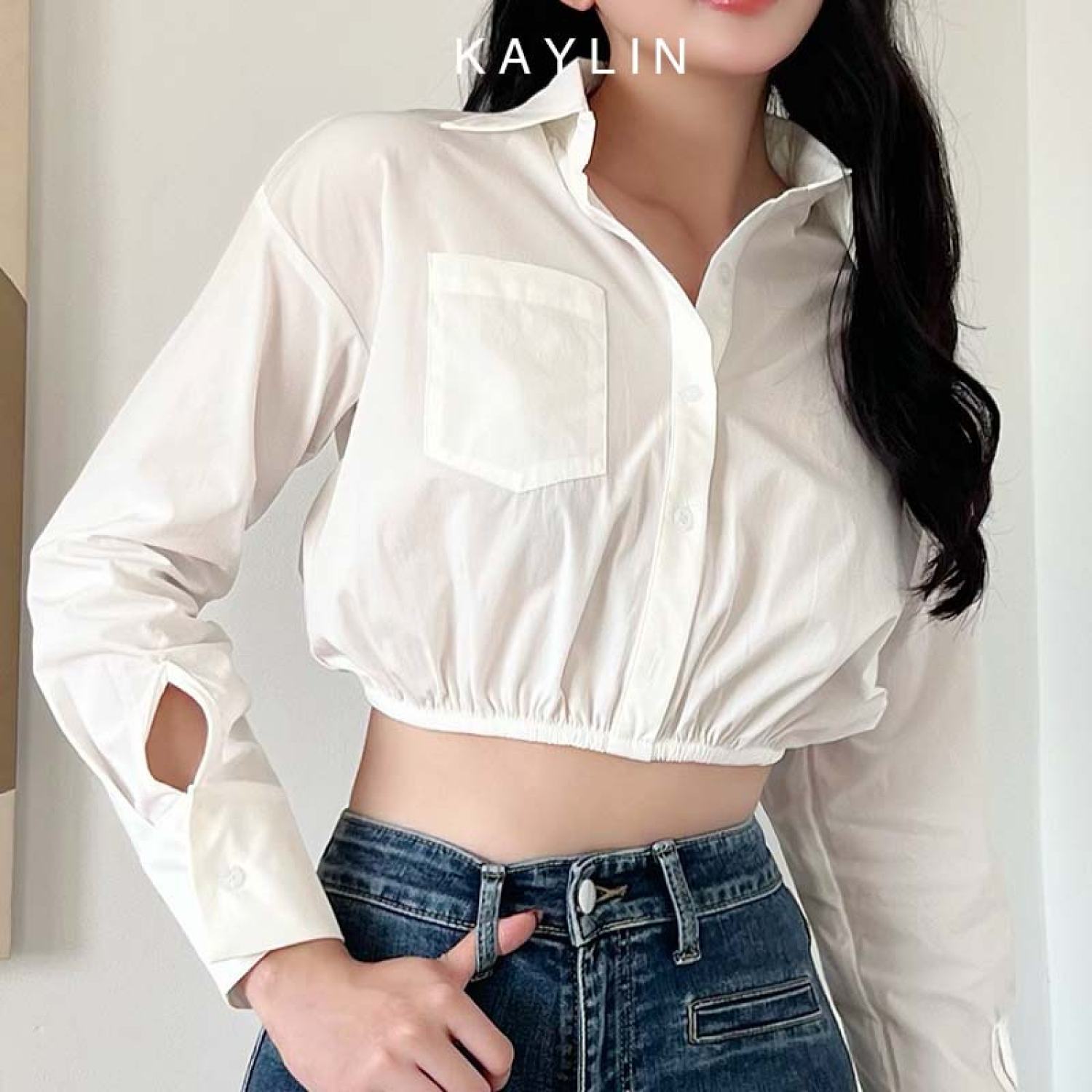 Áo sơ-mi phối bo thun thời trang KAYLIN - N1970