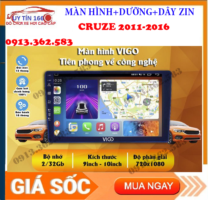 Bộ màn hình lắp sim 4G VIGO cho xe CHEVROLET CRUZE hệ điều hành Android 10. tân tiến cảm ứng độ nhạy cao lướt web mượt mà - màn hình dvd xe ô tô cài đặt vietmap cho ô tô Màn hình dvd android cho xe cruze Màn hình xe cruze
